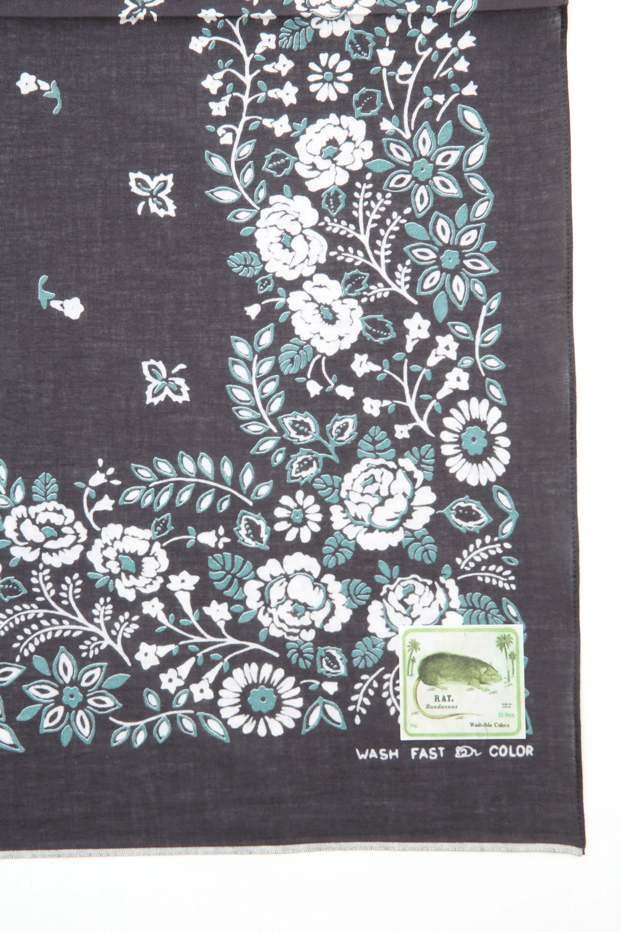 Kapital Fastcolor Selvedge Bandanna (CHURCHILL GARDEN) 30x30 - Black - Image 2