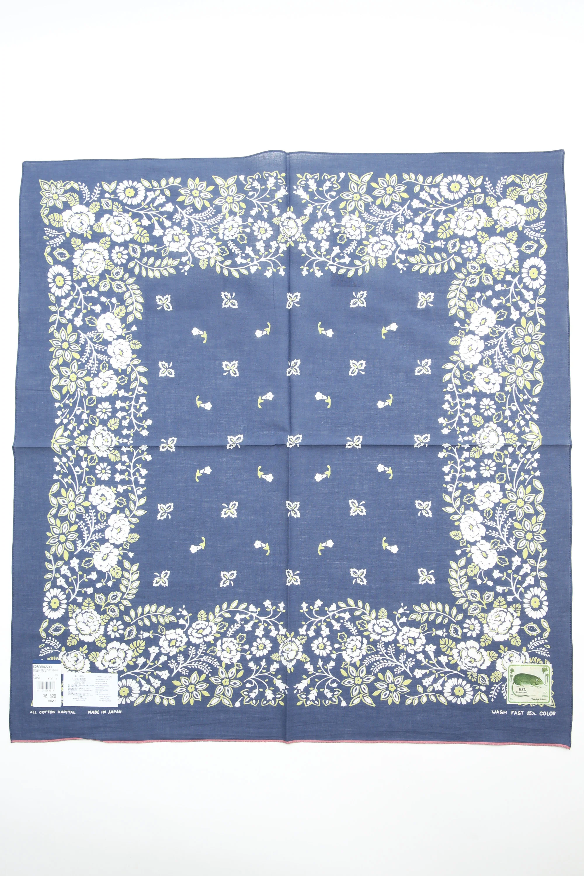 Kapital Fastcolor Selvedge Bandanna (CHURCHILL GARDEN) 30x30 - Navy