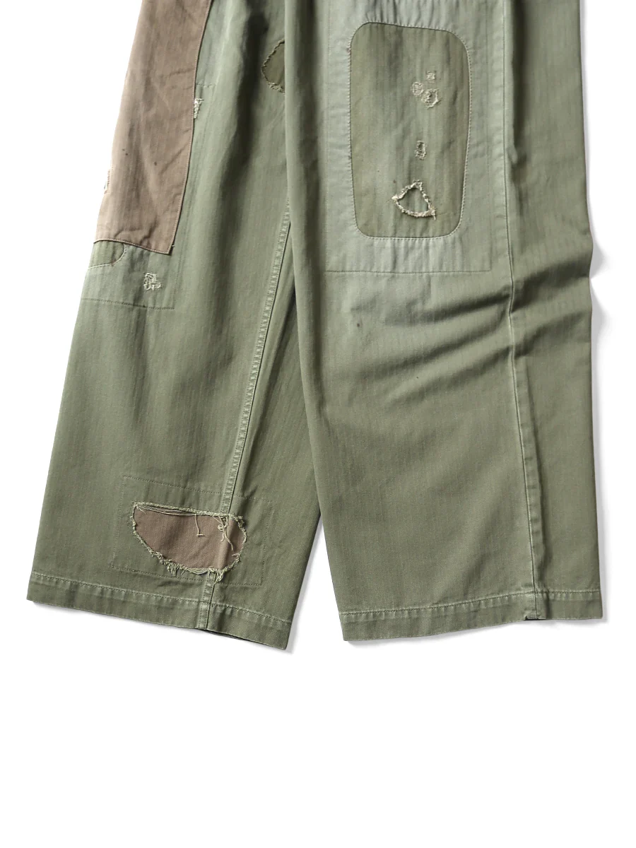 Kapital Herringbone FATIGUE Baggy Pants (RUSHFILED Remake) - Khaki - Image 3