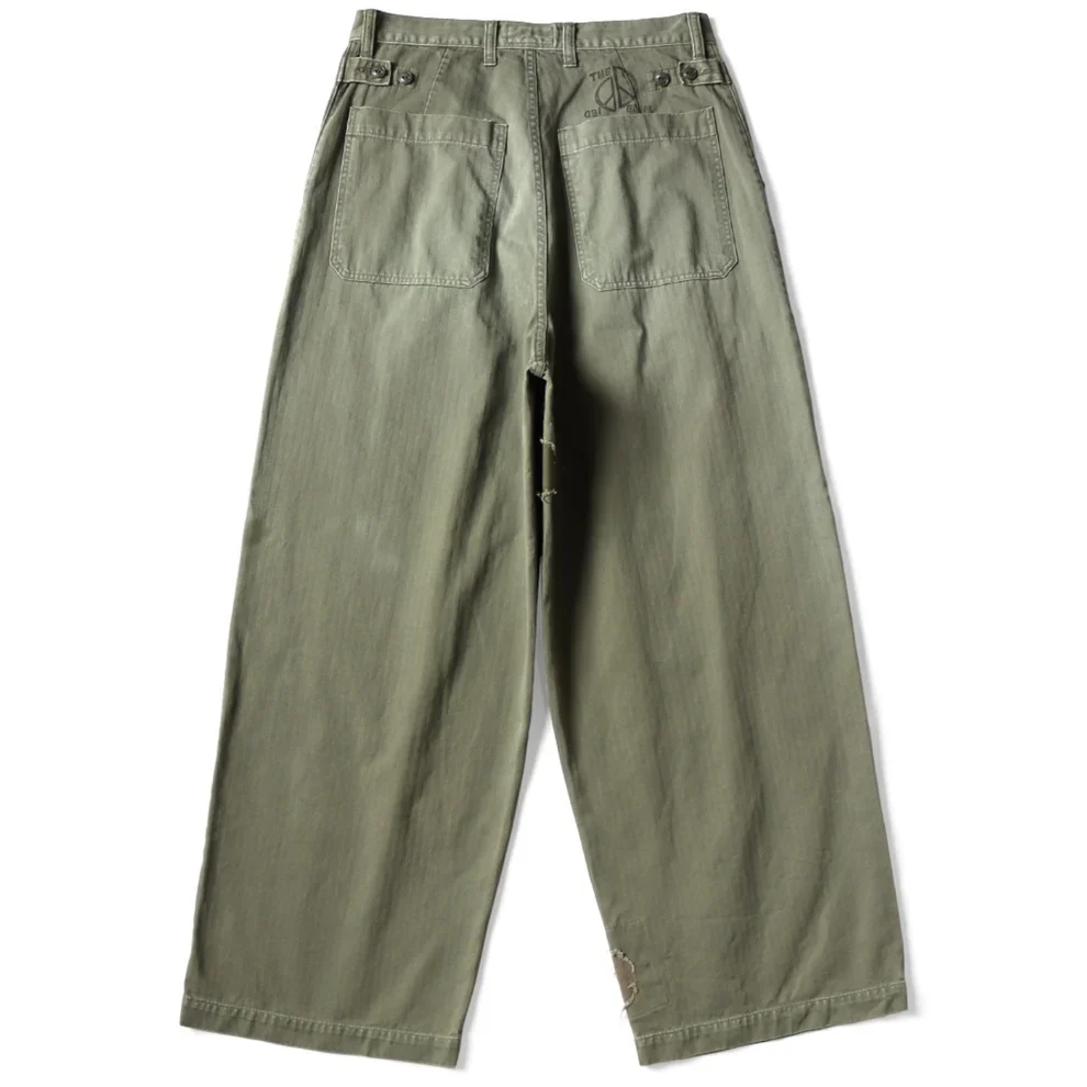 Kapital Herringbone FATIGUE Baggy Pants (RUSHFILED Remake) - Khaki - Image 7