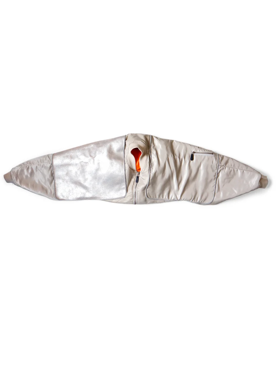 Kapital MA-1 Nylon x Crack Leather Sham Bomber Jacket - Khaki - Image 5