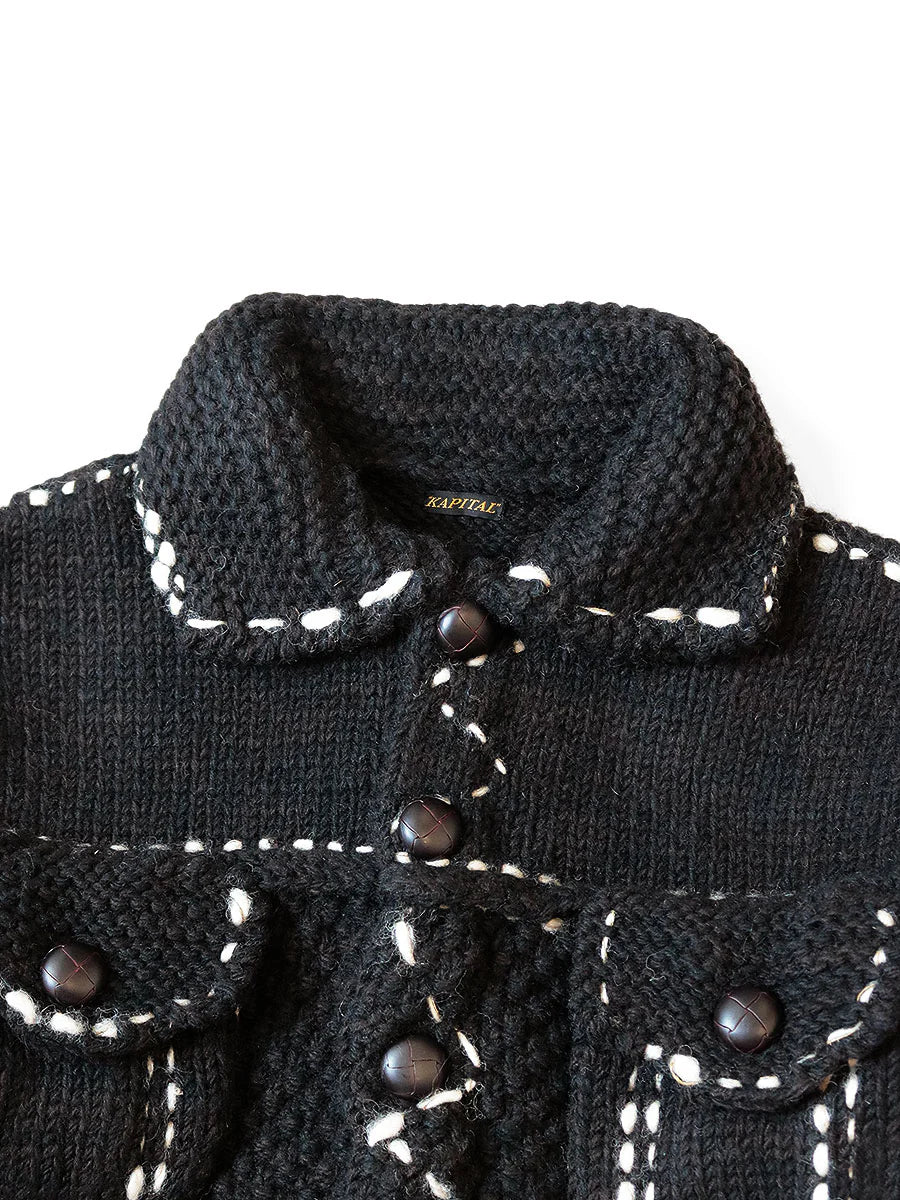 Kapital Wool Hand Knit Cowichan G-Jacket - Black - Image 3