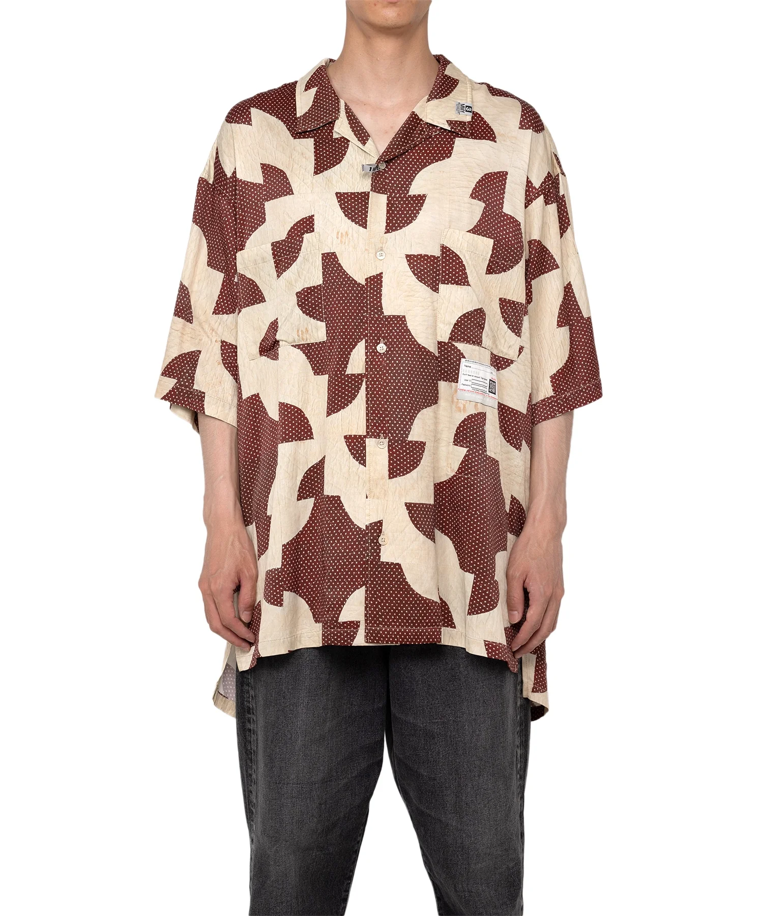 Maison Mihara Yasuhiro MMY- DRUNKER'S PATH QUILT PATTERN PRINTED S/S SHIRTS- BORDEAUX - Image 3