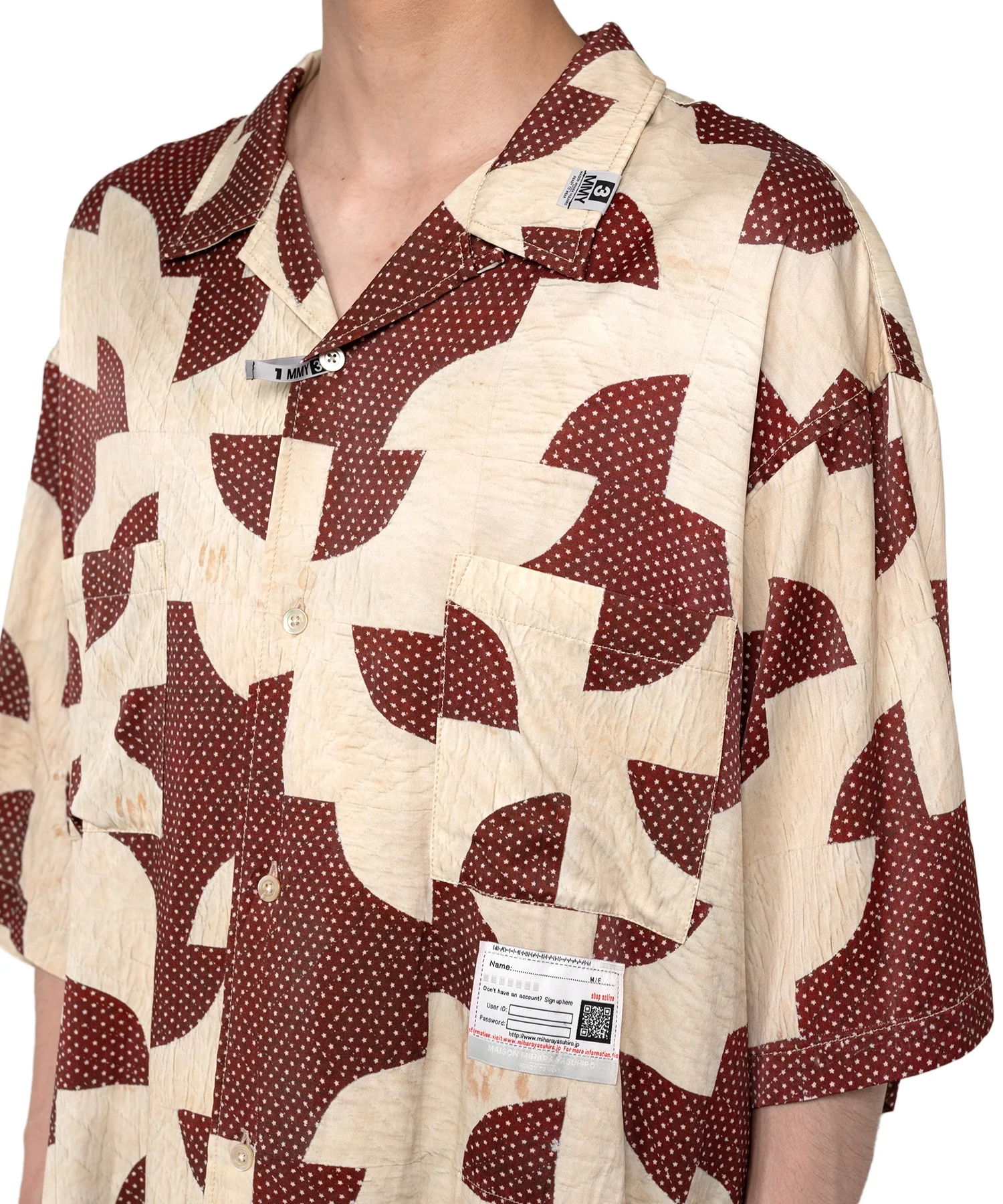 Maison Mihara Yasuhiro MMY- DRUNKER'S PATH QUILT PATTERN PRINTED S/S SHIRTS- BORDEAUX - Image 7