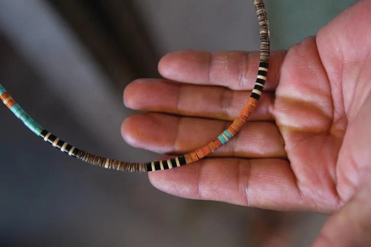 Multicolor Heishi Necklace by Gerard & Mary Calabaza - Apple Green: Serpentine - Socorro, NM - Image 3