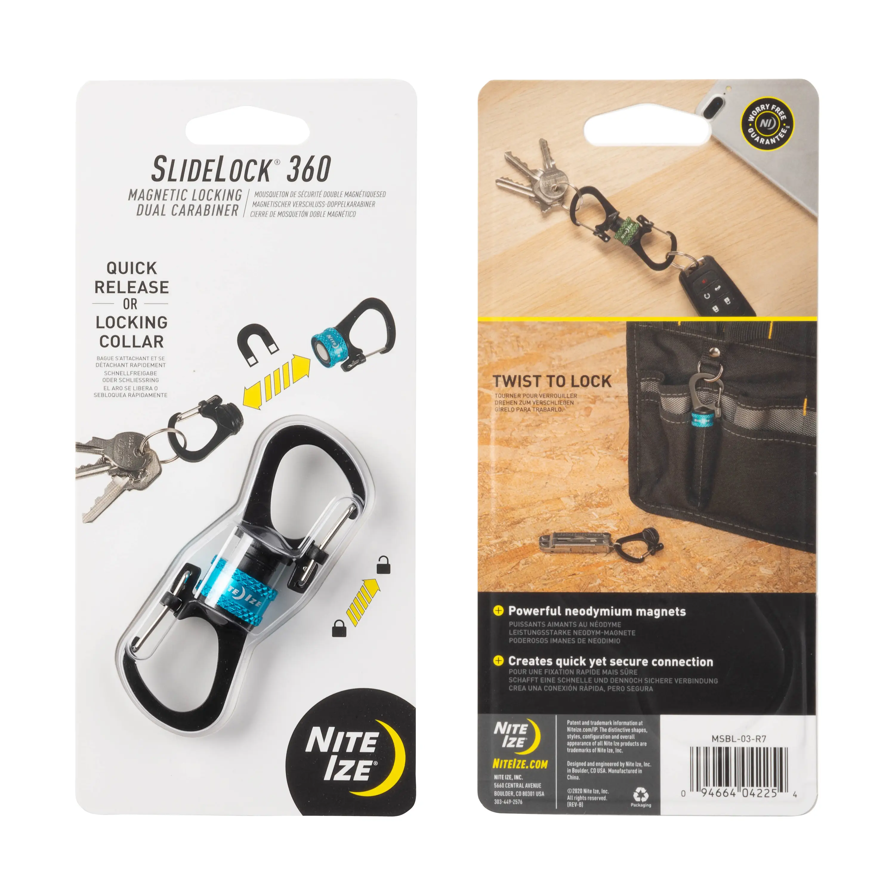 SlideLock 360 Magnetic Locking Dual Carabiner - Blue
