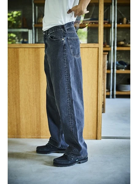 orSlow 100 SUPER DAD'S FIT DENIM PANTS - Black Denim Stone - Image 11