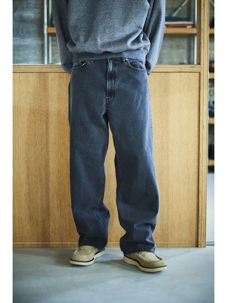 orSlow 100 SUPER DAD'S FIT DENIM PANTS - Black Denim Stone - Image 3