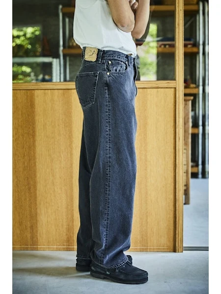 orSlow 100 SUPER DAD'S FIT DENIM PANTS - Black Denim Stone - Image 9
