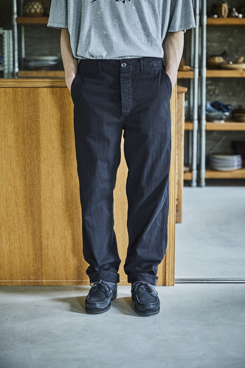 orSlow French Work Pants (Unisex) - Black - Image 13