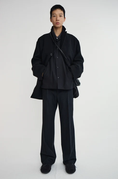 Pottery Melton Wool Half Coat - Dark Navy - Image 3