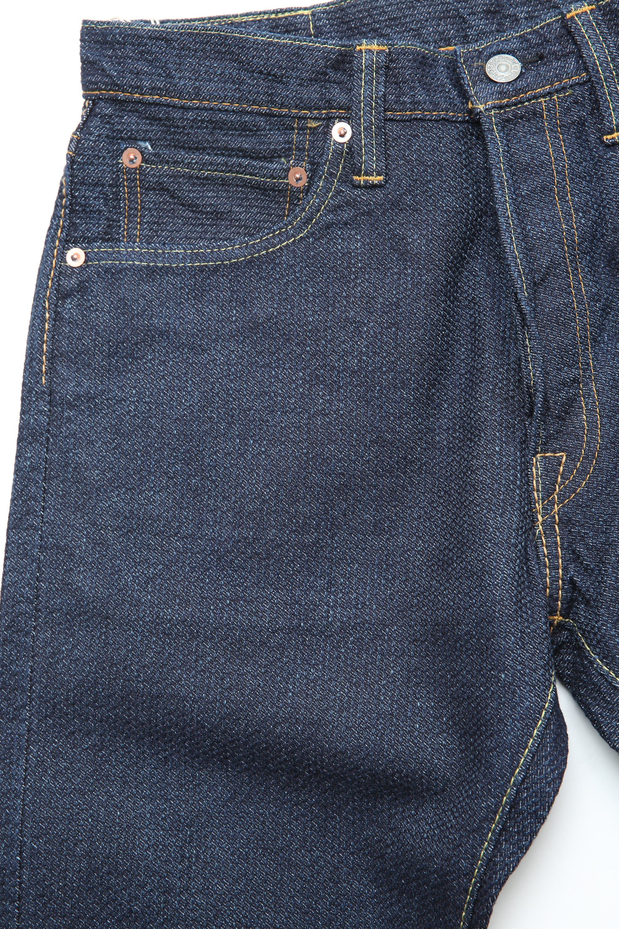 Pure Blue Japan [1170-2-ID] Men's Woven Sashiko Pants Relaxed Tapered Wash - Indigo × Indigo - Image 3