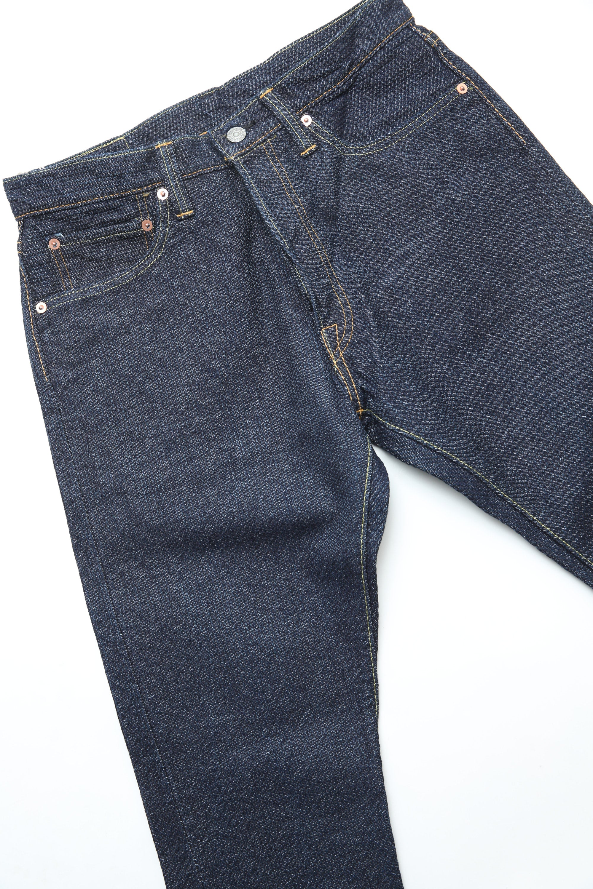 Pure Blue Japan [1170-2-ID] Men's Woven Sashiko Pants Relaxed Tapered Wash - Indigo × Indigo - Image 6