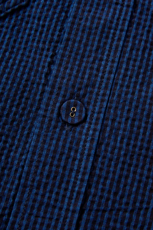 Pure Blue Japan [SS-2244-2] Seersucker Indigo Check Short Sleeve Shirt - Gingham Check - Image 6