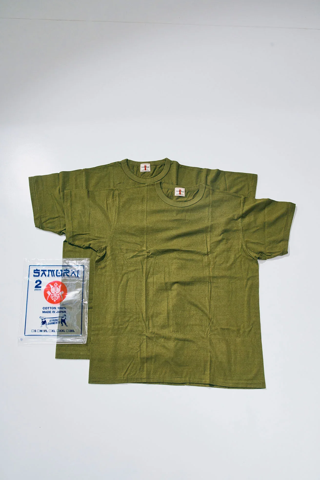SAMURAI JEANS - Crew Neck 2-Pack T-Shirt Plain - Olive