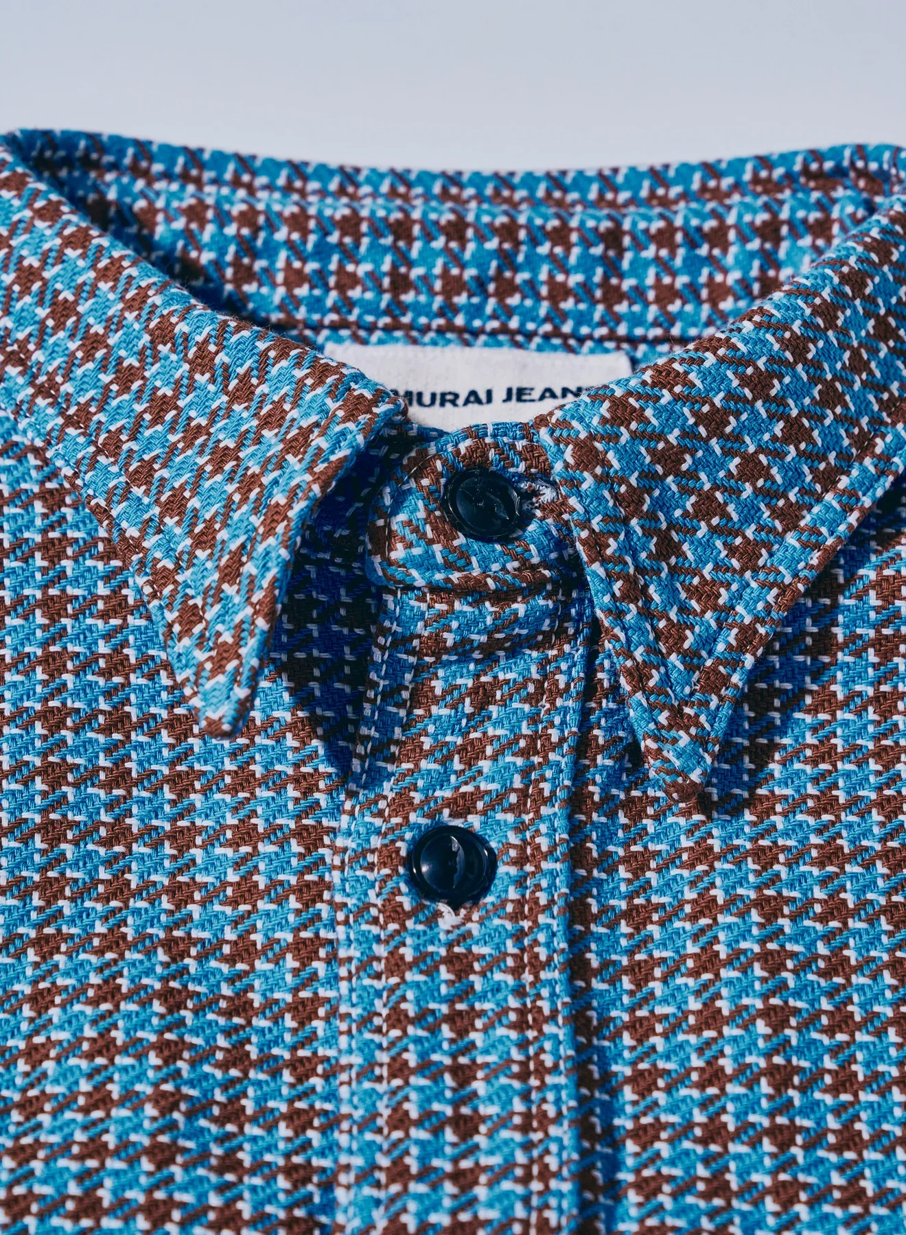 Samurai Jeans [SIN25-02W] Cheese Indigo Heavy Flannel Work Shirt - Light Blue/Brown - Image 2