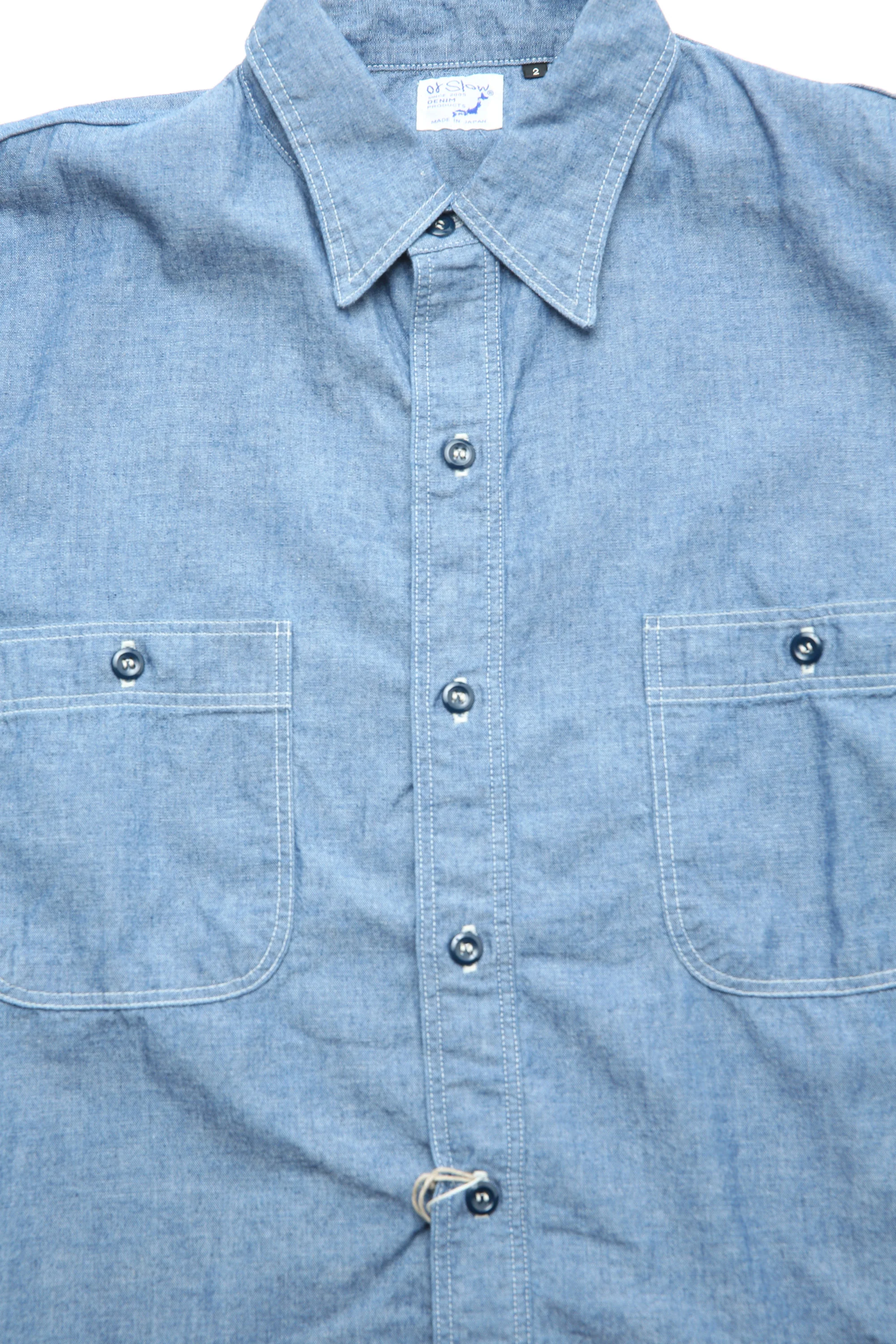 orSlow Short Sleeve Chambray Work Shirt - Chambray - Image 2