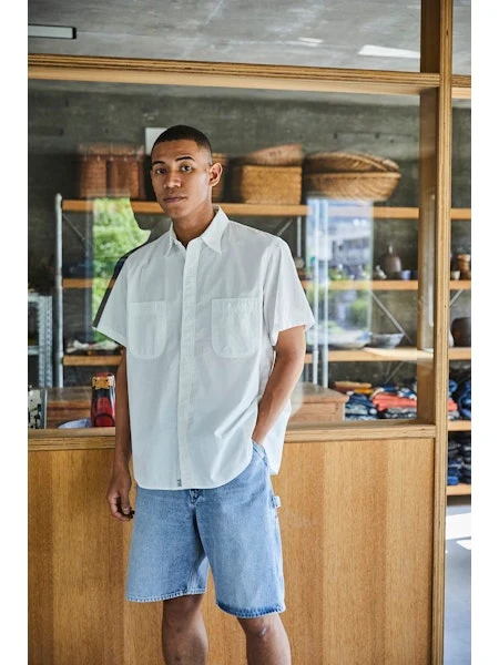 orSlow Short Sleeve Chambray Work Shirt - White - Image 2