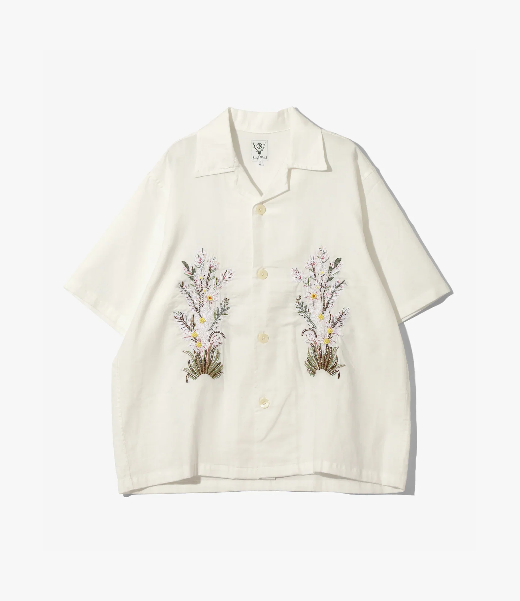 South2 West8 Flower Embroidery Cabana Shirt - White