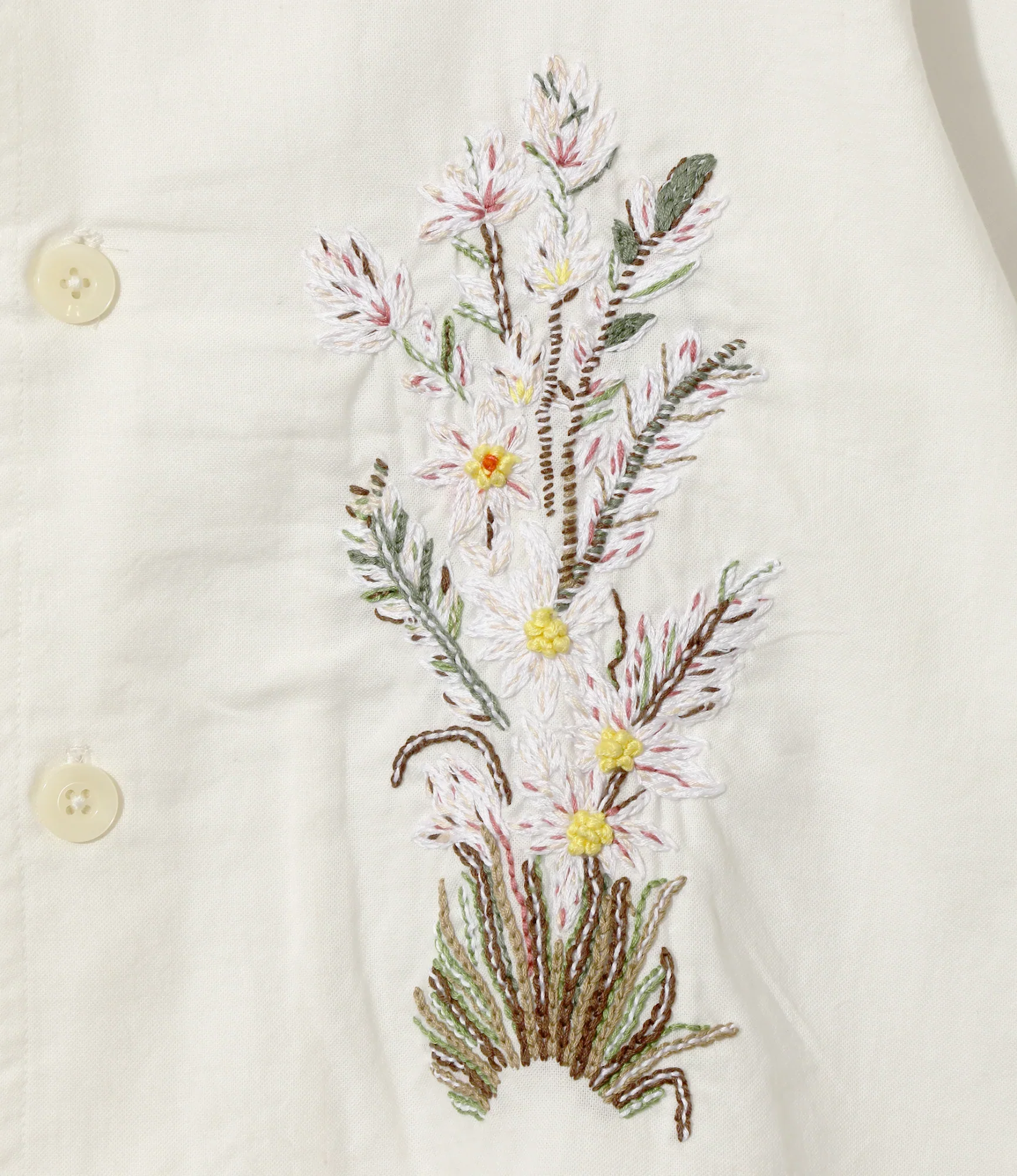 South2 West8 Flower Embroidery Cabana Shirt - White - Image 2