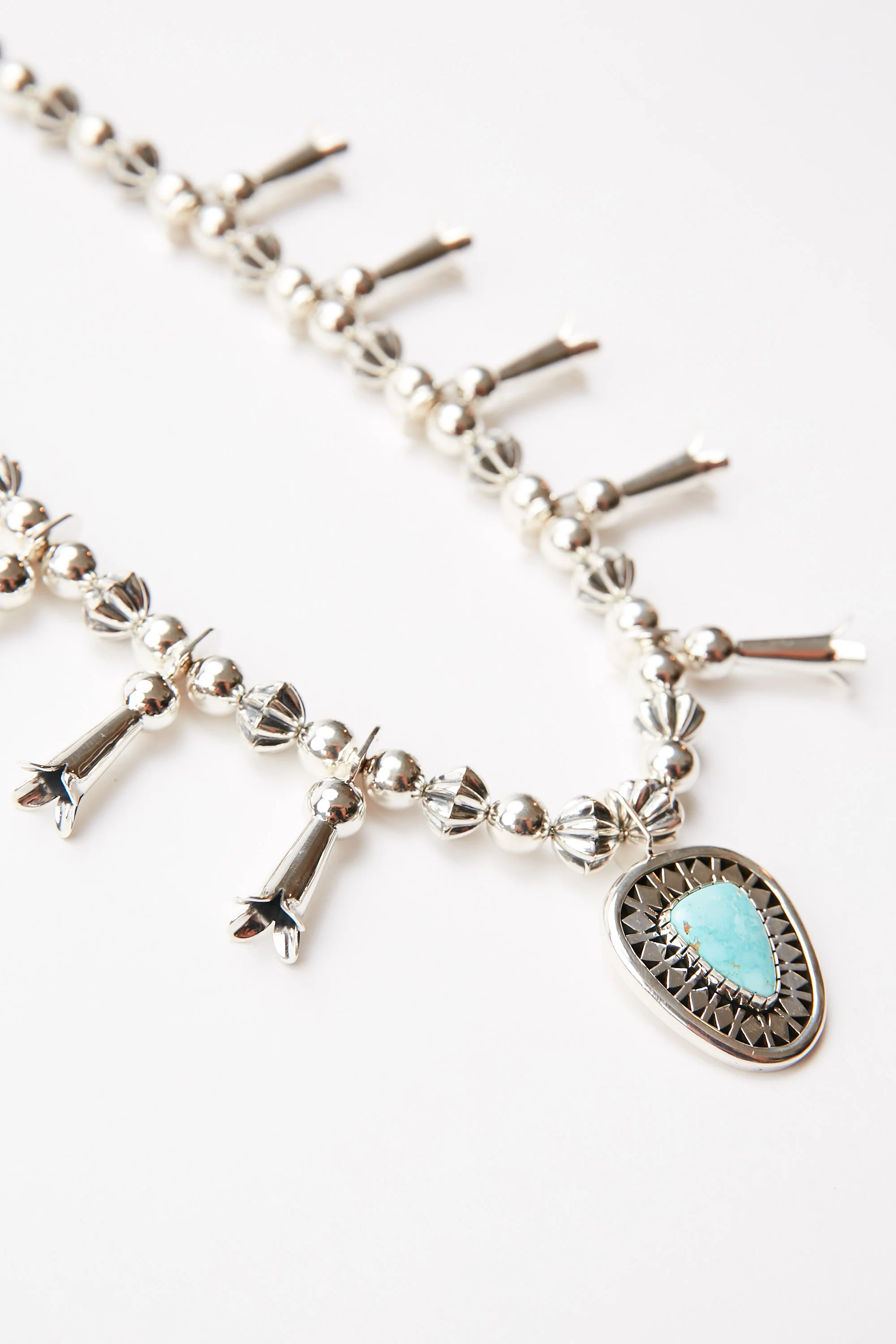 Squash Blossom Turquoise & Sterling Silver Necklace by Kyle Lee-Anderson - Image 3