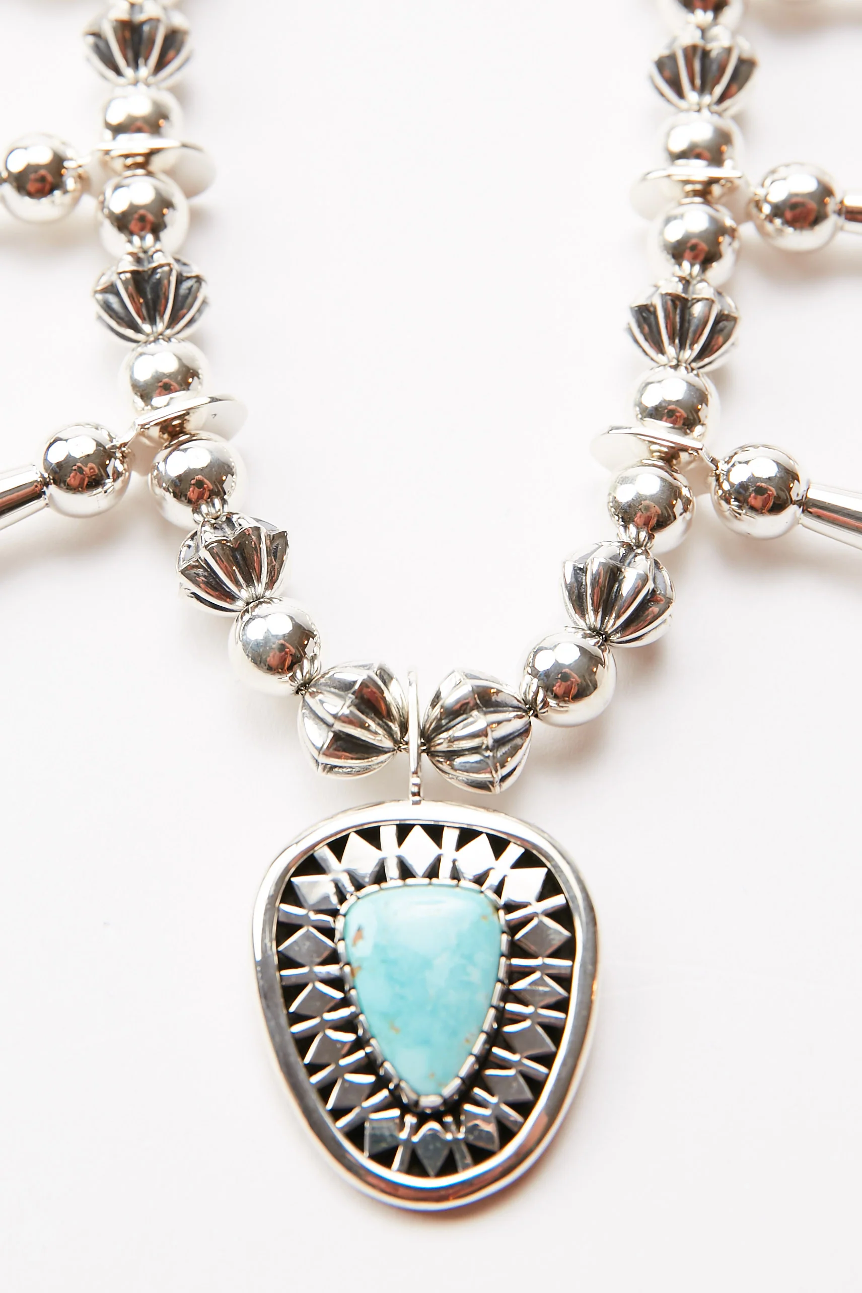 Squash Blossom Turquoise & Sterling Silver Necklace by Kyle Lee-Anderson - Image 4