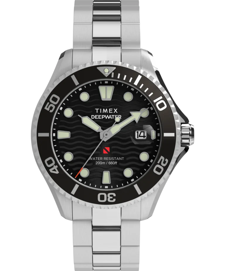 Timex® - Deepwater Meridian 200 44mm Stainless Steel Bracelet Watch - Black