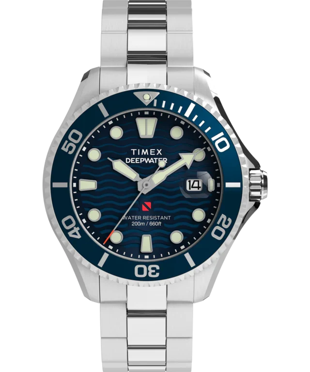 Timex® - Deepwater Meridian 200 44mm Stainless Steel Bracelet Watch - Navy