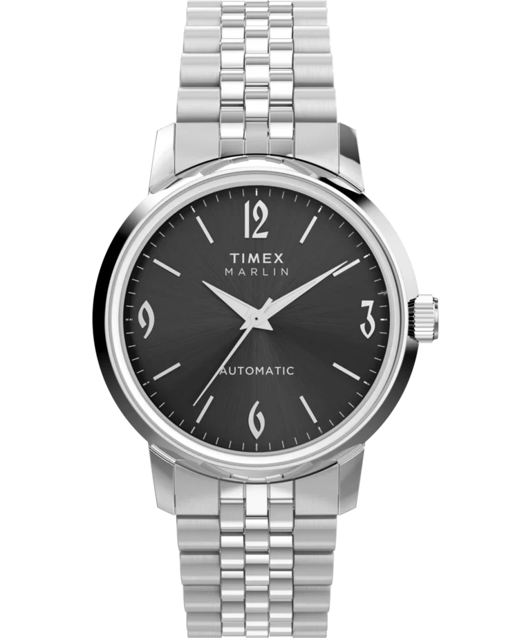 Timex® Marlin® Automatic 40mm Leather Strap Watch - Black Dial