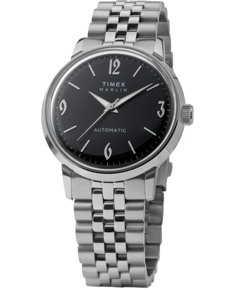 Timex® Marlin® Automatic 40mm Leather Strap Watch - Black Dial - Image 6