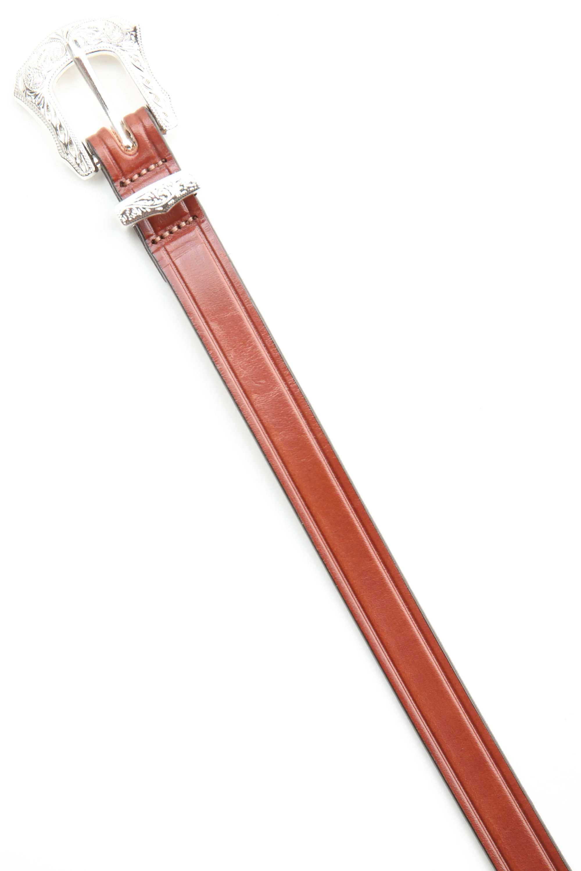 Tory Leather 3/4" Plain Creased Belt With 3-Pc Engraved Silver Buckle Set (2243) - Oakbark - Image 2