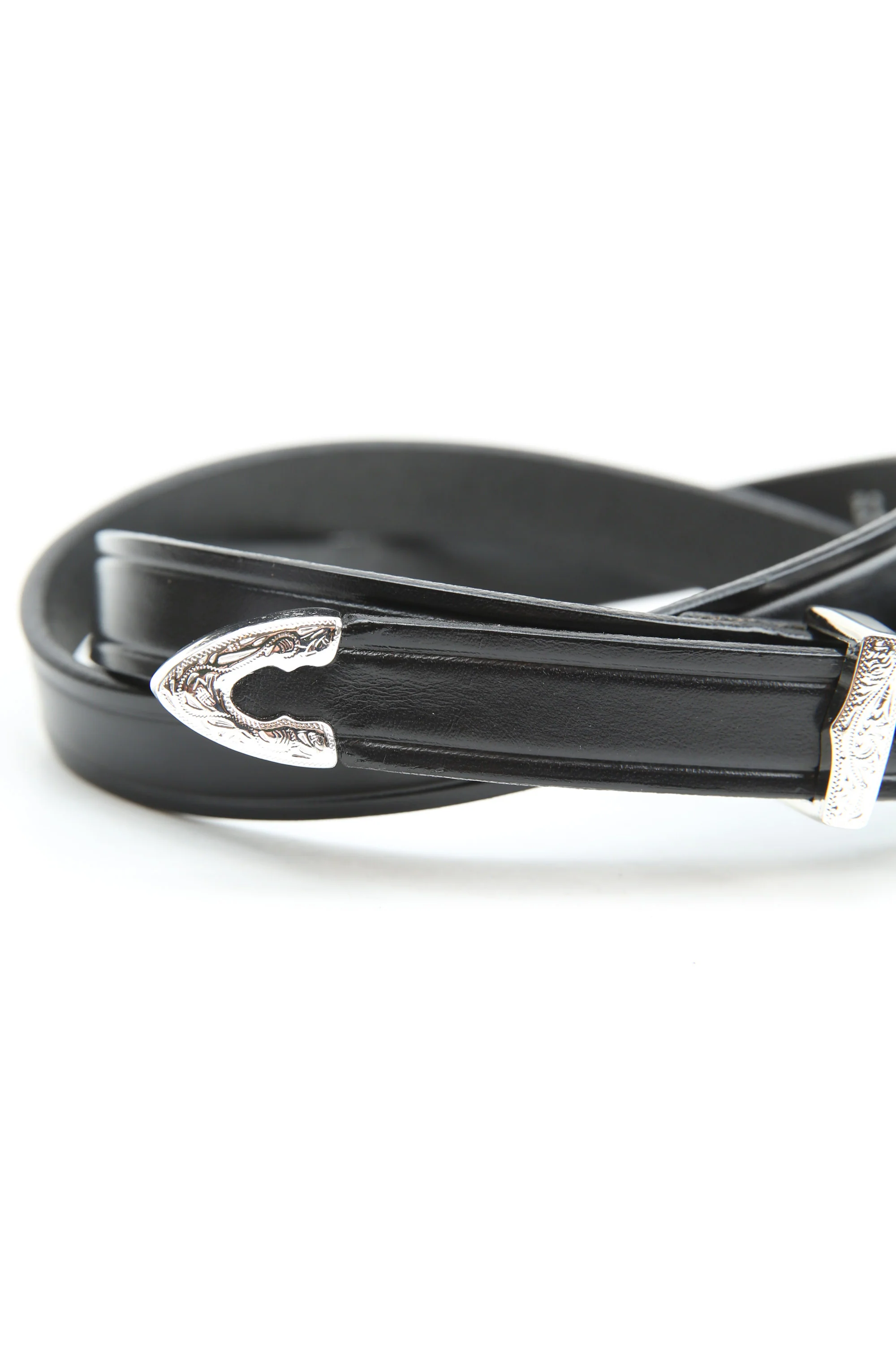 Tory Leather 3/4" Plain Creased Belt With 3-Pc Engraved Silver Buckle Set (2244) - Black - Image 4