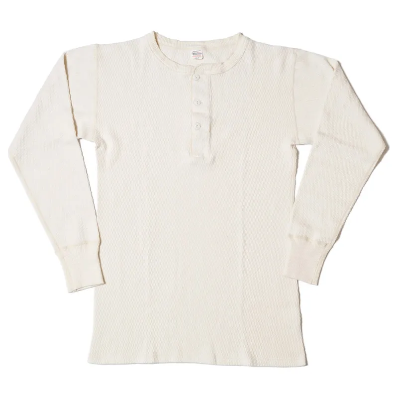 Warehouse & Co. Lot 5904 - Four Needle Henley Neck Waffle Long Sleeve Shirt - Natural